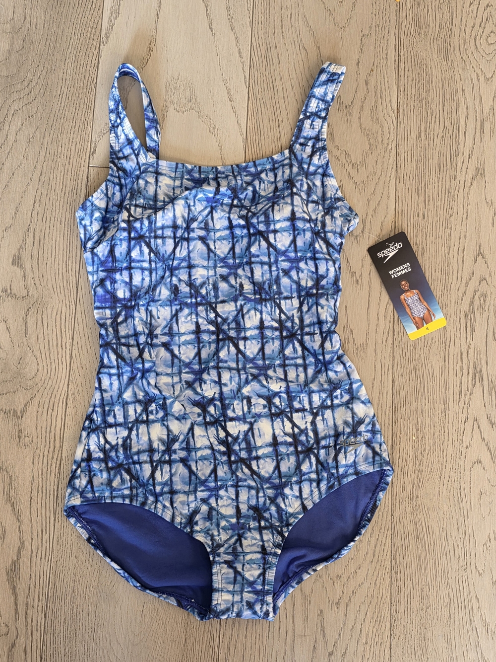 Speedo Blue and White Abstract-Print Women's One-Piece Swimsuit